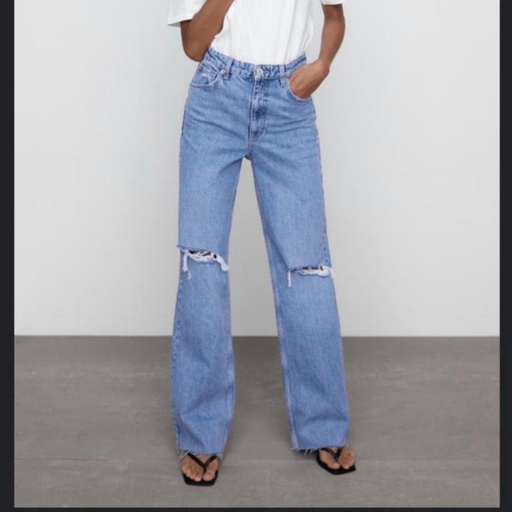 Zara wide leg full length ripped jeans size 6